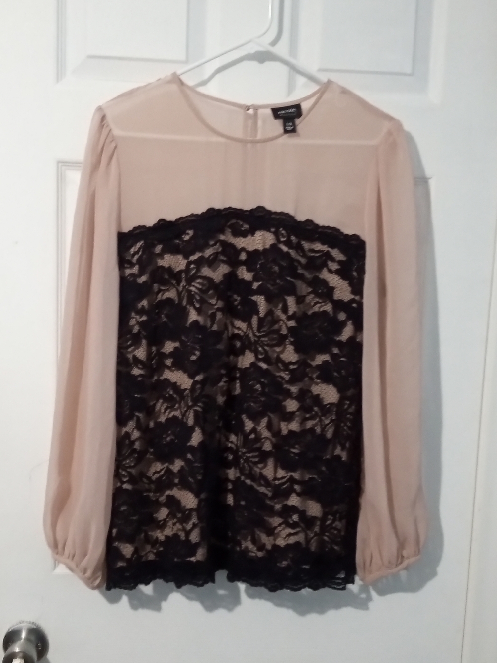 Nicole by Nicole Miller Blush Lace-Front Long Sleeve Blouse
